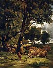 Charles Emile Jacque The shepherdess and her flock painting